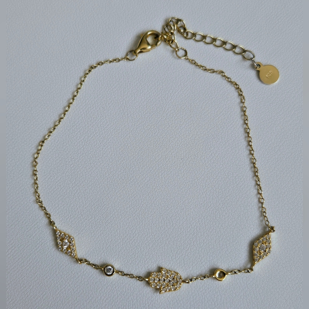 Neo Relique 925 Silver Gold Plated Hand & Evil Eye Bracelet